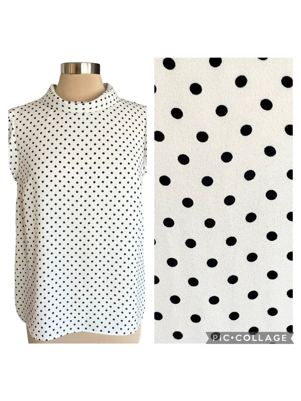 Vince‎ Camuto White Black Polka Dot Flutter Sleeve Blouse SMALL Career Work Wear